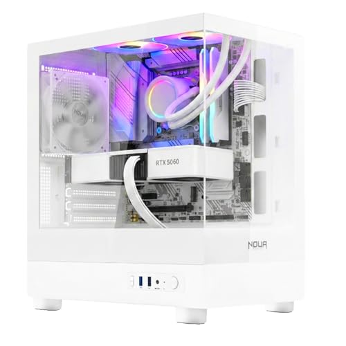 Noua Fobia LH200, Case PC Gaming Micro-ATX, Ventola Bianca 120mm, Case Micro Tower per Computer Doppio Vetro Temperato Panoramico, Bianco