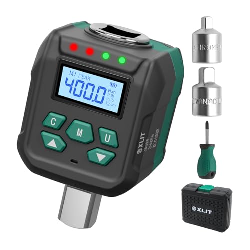 XLIT Digitaler Drehmoment-Adapter 1/2 Zoll, 20-400Nm, ±2% Genauigkeit mit Buzzer & LED-Warnung, für Auto & Motorrad und Fahrrad, Inkl. 2 Steckschlüssel‑Adapter (1/4', 3/8' Reduzier)