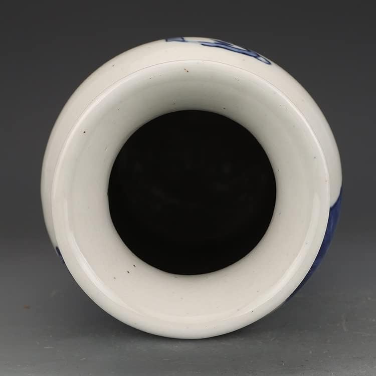 Miniatura 3 de DANN - Jarrón cilíndrico con patrón azul y blanco antiguo para decoración de oficina en casa