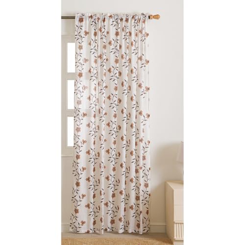 Image of HOMEMONDE Cotton Curtains 9 Feet Long - Transparent Printed Floral Light Filtering Sheer Long Door Curtain, Rod Pocket Top Style 1 Piece - (Velora Vines, 108 Inch)