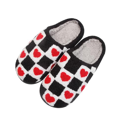 Image of Women's Men's Happy Face Heart-shaped Cat Slippers - Retro Leopard Print, Memory Foam, Soft Plush, Warm, Anti-Slip Home Shoes