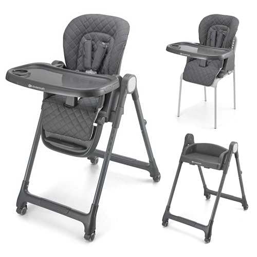 Kinderkraft TULO Chaise haute pour bébé, Ergonomique, Confortable, Pliable, Avec Repose-Pieds Réglable en Hauteur, Double Plateau Amovible Pour les...