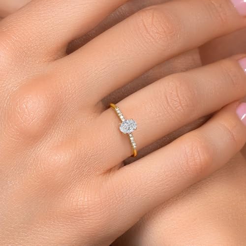 Gem Stone King 10K Yellow Gold 6X4MM Oval Gemstone Birthstone and White Lab Grown Diamond Engagement Ring | Wedding Anniversary Promise Gold Ring For Women | Available In Size 5-94