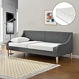 [en.casa] Tagesbett mit Matratze 90 x 200 cm Schlafsofa Bett Bettgestell Bettsofa Kojenbett Textil Dunkelgrau