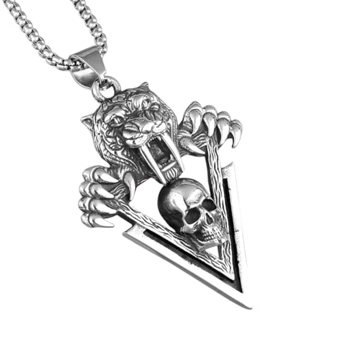 Collier crâne de tigre en acier inoxydable de qualité supérieure pour homme au style punk