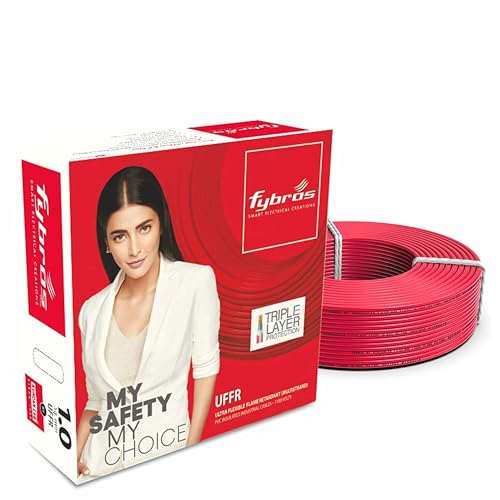 Image of Fybros ULTRA FLEXIBLE FR PVC Insulated 1 Sq Mm Wire | UFFR Red Copper Wires & Cables| Cables For wiring | 1 Sq Mm Red wire 90 meter| Industrial Wire Cable| Electrical Wire