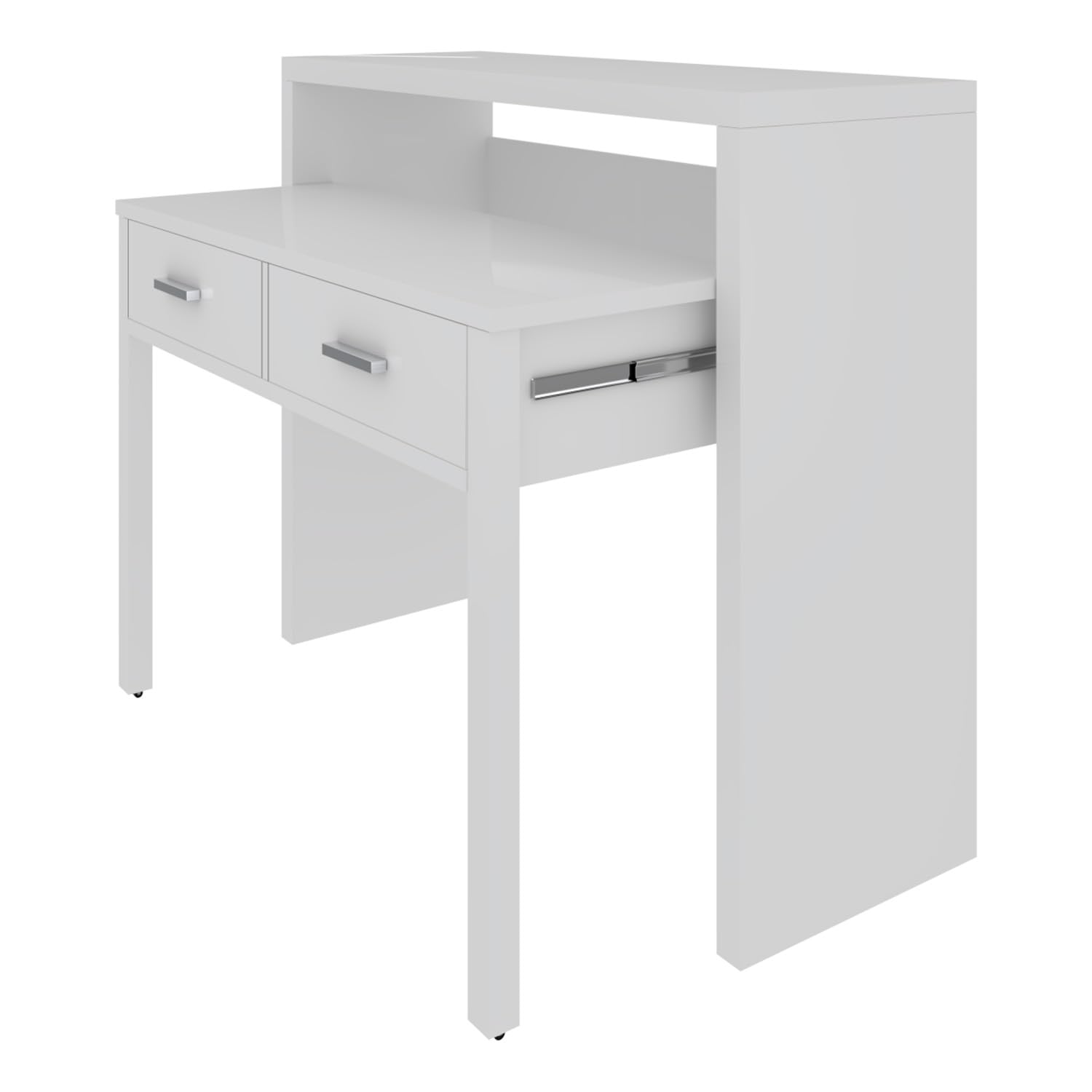 Arreditaly Consolle Allungabile Scrivania Con 2 Cassetti Scrittoio Ufficio Cameretta Salvaspazio Scrivania Estensibile Design Arredo Casa Guide Metalliche 98.5 x 36 x 87.5 cm Bianco