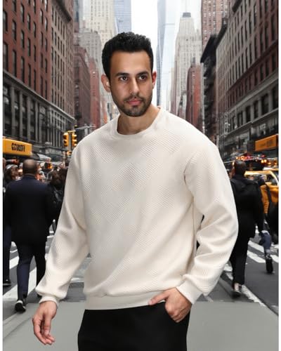 Men's Crewneck Sweatshirt Geometric Texture Sweatshirts Anti-Pilling Solid Casual Long Sleeve Pullover Shirts4