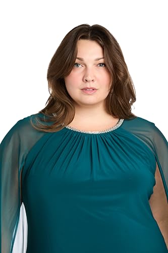 Image of R&M Richards Women's Knee-Length Glitter Sequin Lace Dress W /Sheer Asymmetric Poncho Overlay | Evening Cocktail Attire