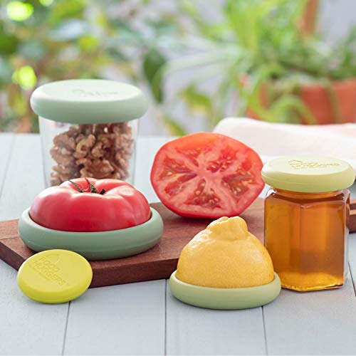 Food Huggers Reusable Food Savers - Food Huggers Set Of 5 Silicone Fruit & Vegetable Covers - Dishwasher Safe Silicone / 100% BPA & Phthalate Free - Patented Product by USA Company (Sage Green)