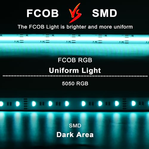Image of RGBW FCOB COB RGB LED Strip Light Flexible Dimmable LED Strips,16.4FT 3000K Warm White,CRI 90+, 12mm Width 784LEDs /m High Density Uniform Light for TV Bedroom Party Home Decor DC 24V