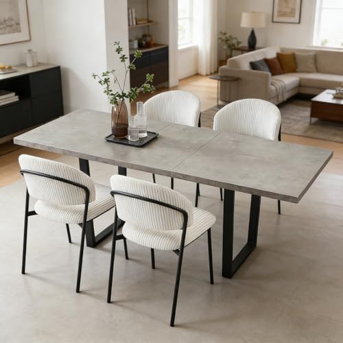 JIEXI Set di 4 tavoli da pranzo allungabili, 130 x 170 cm, 4 sedie in velluto a coste, in MDF, piano rettangolare in fibra a media densità, stile moderno e contemporaneo, per sala da pranzo e cucina
