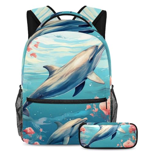 Sac d'école baleine colorée grand sac à dos étudiant avec trousse à crayons mixte