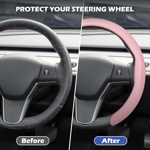 Frani Nappa Leather Steering Wheel Cover,Universal Fit 15 Inch-Premium Non-Slip Breathable Comfort Grip for Cars Trucks SUVs,Anti-Slip Durable Interior Upgrade Light Pink by frani - Image 2
