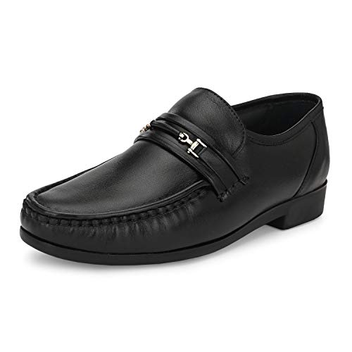 Image of HITZ Men's Brown Leather Slip-On Comfort Shoes