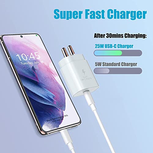 Image of 25W [BIS Certified] Type-C Fast Charger Adapter with Cable Compatible with Samsung Galaxy S26,S25,S24, S23,S22,S21,S20 /Ultra /Fe,A55,M35,M17,M56,M07,M06, A17,A14, A35,F15. S /F /M /A /Z Series (White)