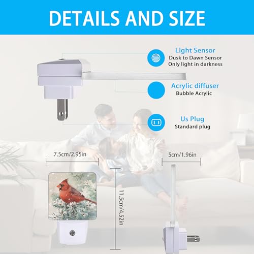 Image of Night Lights Plug into Wall Red Cardinal Bird Night Lights Dusk to Dawn Sensor Led Lamp for Women Men,Led Lights for Stairway /Hallway /Bedroom,0.5W
