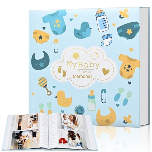 Image of Baby Photo Album 4x6 200 Pocket with Writing Space, Cute Pattern Keepsake Gifts for Baby Boy Girl and New Parents Newborn Toddler