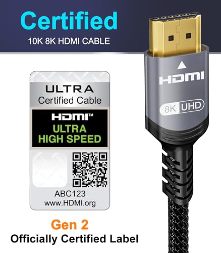 Image of Sniokco 10K 8K HDMI 2.1 Cable 10FT, Certified 48Gbps Ultra High Speed HDMI Cable 0.01ms 4K 240Hz 165Hz 120Hz 8K 60Hz eARC HDCP 2.3 2.2 DTS:X HDR10+ TV Monitor Projector