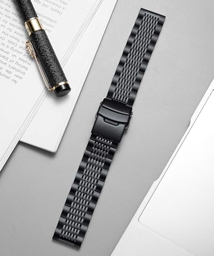 Image of BINLUN Stainless Steel Watch Band, Metal Watch Strap for Men Women Replacement with Double-Lock Deployment Clasp Polished Watch Bracelet Silver Black Gold Rose-gold 18 /19 /20 /21 /22 /24mm