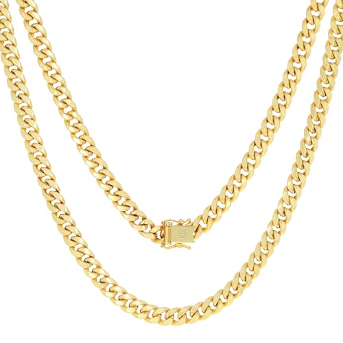 Nuragold 10k Real Yellow Gold Miami Cuban Link 5mm Chain Necklace (16