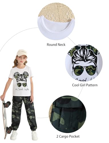 Image of Girl Clothes Cute Cool Girl Tops Splicing Pants 2 Piece Girls Summer Outfits 6-14 Years