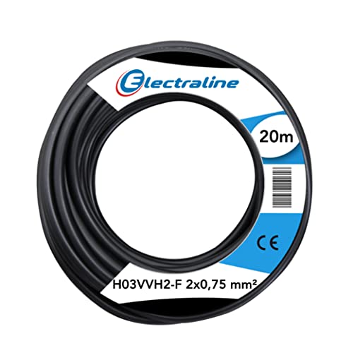 Electraline 10924 Piattina Indivisibile H03 VVH2-F, Sezione 2x0.75 mm, 20 mt, Nero