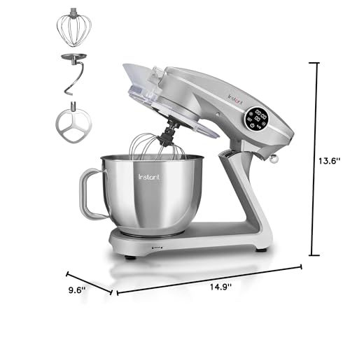 Instant Pot Stand Mixer Pro,600W 10-Speed Electric Mixer with Digital Interface,7.4-Qt Stainless Steel Bowl,From the Makers of Instant Pot,Dishwasher Safe Whisk,Dough Hook and Mixing Paddle,Silver
