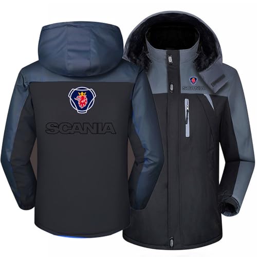 SIDHU Men's Winter Full Zip Jacket For SCANIA Ski Jacket With Detachable Hood Fleece Snow Jacket Mens Waterproof Mountain Windbreaker Windproof Hiking Walking Outdoor Coat,Black-XL