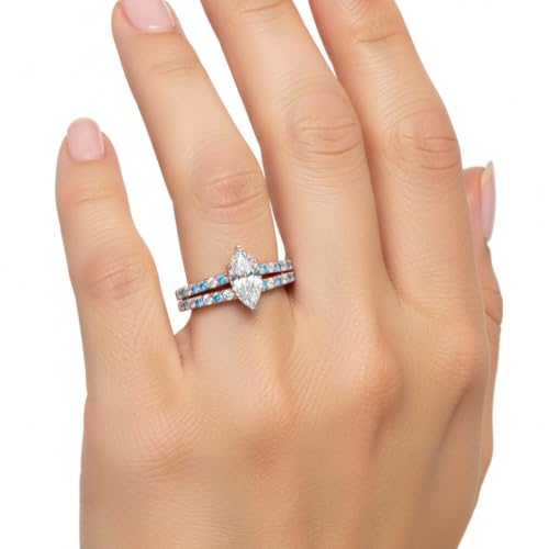 Image of 55Carat Choose Your Gemstone Marquise Shape 14k Rose Gold Plated Classic Delicate Diamond CZ Handmade Fashion Jewelry Party Wear Daily Wear Ornament Gifts for Wife Wedding Ring Sets : US Size 4 to 12