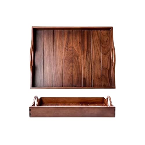 Bandeja de servir de 1 pieza cuadrada de nogal para té, mesa de comedor, bandeja de servicio, diseño de doble asa, bandeja decorativa para aperitivos y frutas