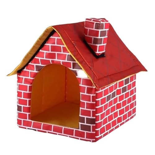 折りたたみ式犬小屋 小型犬 猫用 暖かくて快適なポータブル レンガ壁スタイル ペットハウス ベッド