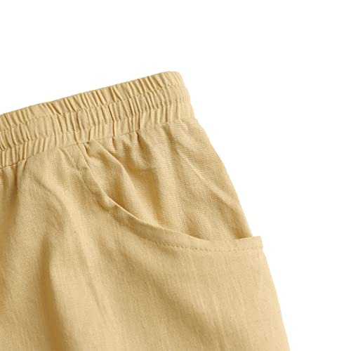 Nanameei Beach Pants For Men Casual Mens Linen Pants Elastic Waistband Drawstring Pocket Beach Pants Khaki M #TOP3