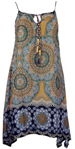GURU SHOP Boho Dashiki Midikleid, Trägerkleid, Strandkleid Für Starke Frauen - Goldgelb, Damen, Synthetisch