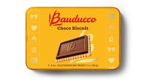 Bauducco Choco Biscuit Cookies Gift Tin – Crispy Chocolate-Covered Biscuits, Individually Wrapped for Snacking, Sharing, or Holiday Gifting, 5.7 oz (Pack of 9)