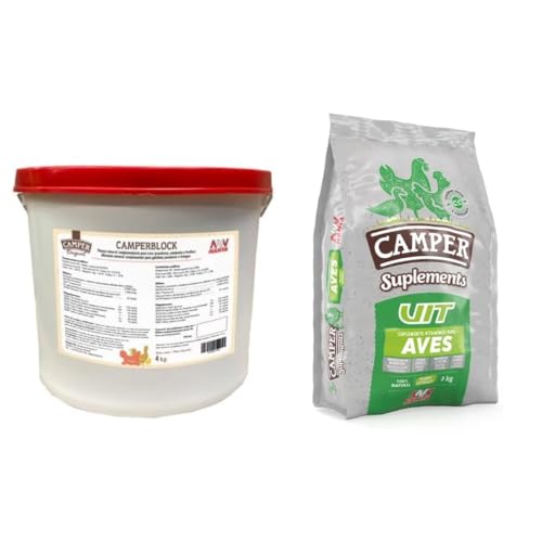 Pack gallinas: Camper Vit 3kg Suplemento VItaminico para Aves + Camperblock 4kg Pienso Mineral en Bloque para gallinas ponedoras. Todo lo Necesario para Las gallinas.