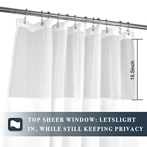 N&Y HOME Long Waffle Weave Shower Curtain 75 Inch Length with Snap-in Fabric Liner & Metal Hooks Set - Hotel Style, Waterproof & Washable, Heavyweight Fabric & Mesh Top Window - 71x75, White by N&Y HOME - Image 6