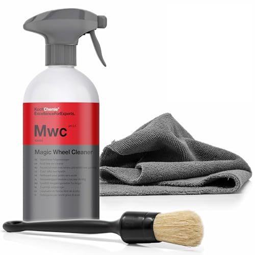 detailmate Koch Chemie MWC Magic Wheel Cleaner Nettoyant pour jantes sans acide 500 ml + pinceau de nettoyage ValetPro + chiffon microfibre pour polir