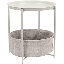 Amazon Lamparas Mesa Salon Amazon Basics - Mesa auxiliar redonda con capacidad de almacenamiento en blanco (Light Cream) con tejido gris jaspeado, Crema Claro, 44.96 cm D x 44.96 cm W x 48 cm H