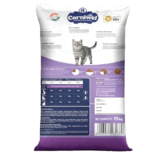 Image of Carniwel Fresh Fish & Shrimp Adult Dry Cat Food 10 Kg | Fresh & Natural Ingredients | Highly Palatable | Supports Healthy Skin & Glossy Coat | Premium Nutrition for Adult Cats