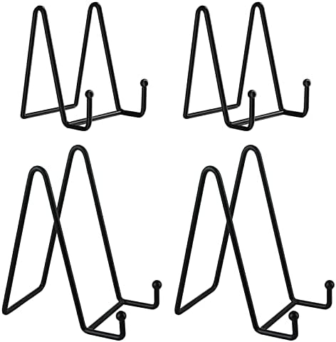 Decolore 4 Pack 2 Size Black Metal Display Stands, 4.5 Inch 6 Inch Plate Stand Plate Holder Display Stands for Picture, Decorative Plate, Book, Photo Easel, Artistic Work