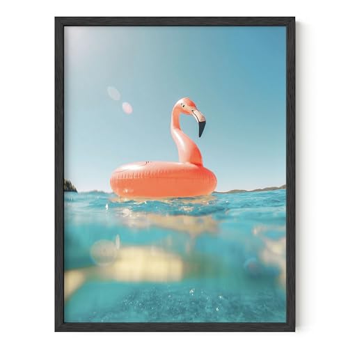 HAUS AND HUES Flamingo Wall Art – Beach Artwork with Pink Flamingos, Tropical Coastal Poster for Bathroom or Bedroom (Unframed 12x16)