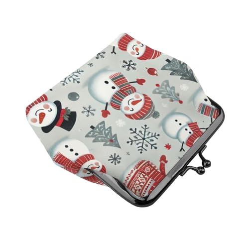Pu Leather Buckle Coin Purse Snowflaks-Snowmen-Xmas Girls Kiss-Lock Change Purse Wallets3