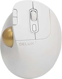 DeLUX Wireless Trackball Mouse, Easy Thumb Control, Precision and Smooth Tracking, Ergonomic Comfort Design, 2400 DPI, USB Receiver and Bluetooth 5.0, for PC/Mac/Laptop (MT1-White)