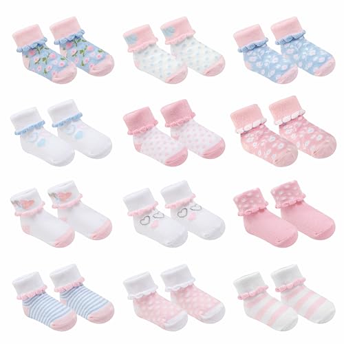 Image of Baby Socks 12 Pairs, Toddler Socks, Newborn Socks, Baby Socks 0-6 Months Girls, Safe Walking Non-Slip Sole, Infant Socks, Baby Girl Socks, Baby Boy Socks.