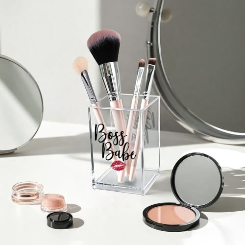 Image of Boss Babe Acrylic Makeup Brush Organizer Holder, Funny Babe Pen Holder Cup, Promotion Appreciation Gifts for Women Female Girl Boss Boss Lady t Makeup Lover, Thank you Gifts for Female