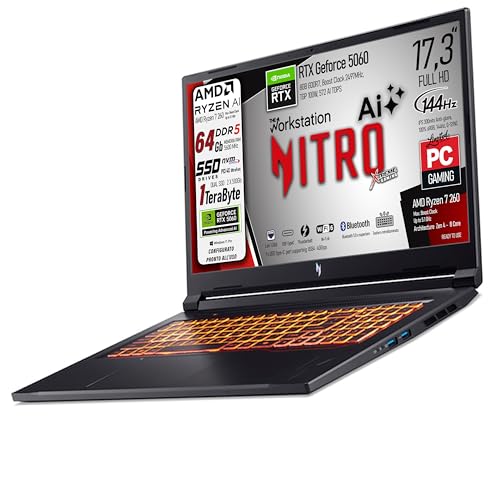 Notebook Gaming Nitro V17 Ai, Ryzen7 260, Ram 64Gb ddr5, SSD da 1Tb(500Gb X 2), Display 17,3" FHD IPS 144Hz, NVIDIA GeForce RTX 5060 8Gb GDDR7, Wi-Fi 6e, Thunderbolt 4.0, Win 11Pro, Ready to use - Notebook - Immagine 2