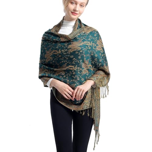 Ciormis Two Tone Silky Paisley Pashmina Shawl Scarf,Soft Women's Rave Jacquard Pashminas Wrap Scarves