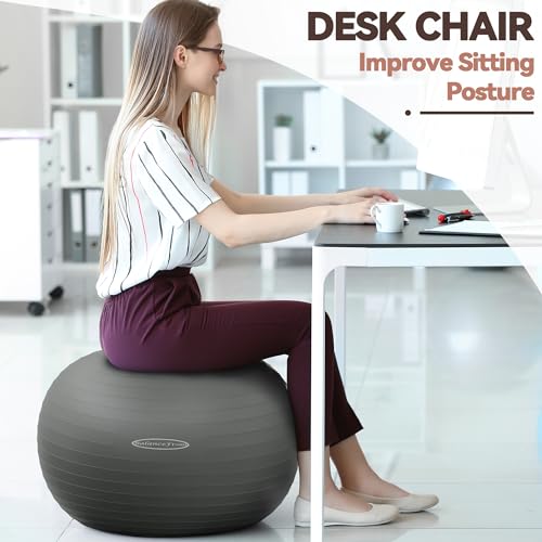 BalanceFrom Anti-Platz- und Rutschfester Gymnastikball Yoga-Ball Fitnessball Geburtsball mit Schnellpumpe, 0,9 kg Kapazität (38-45 cm, S, Grau)