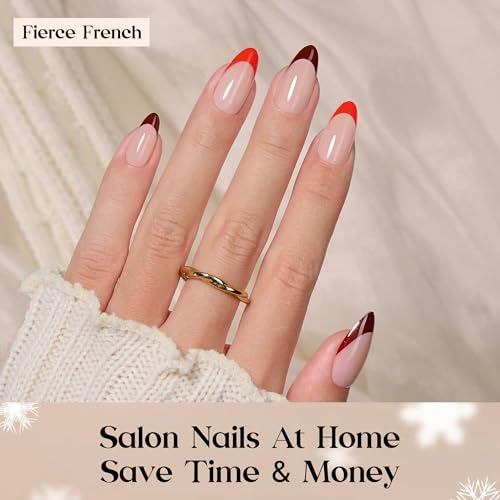 Image of Beetles X Press Red French Tip Nails - Fierce French | 5 Colors Press On Nails Medium Almond | 16 Sizes 160 Pcs Natural Salon Quality
